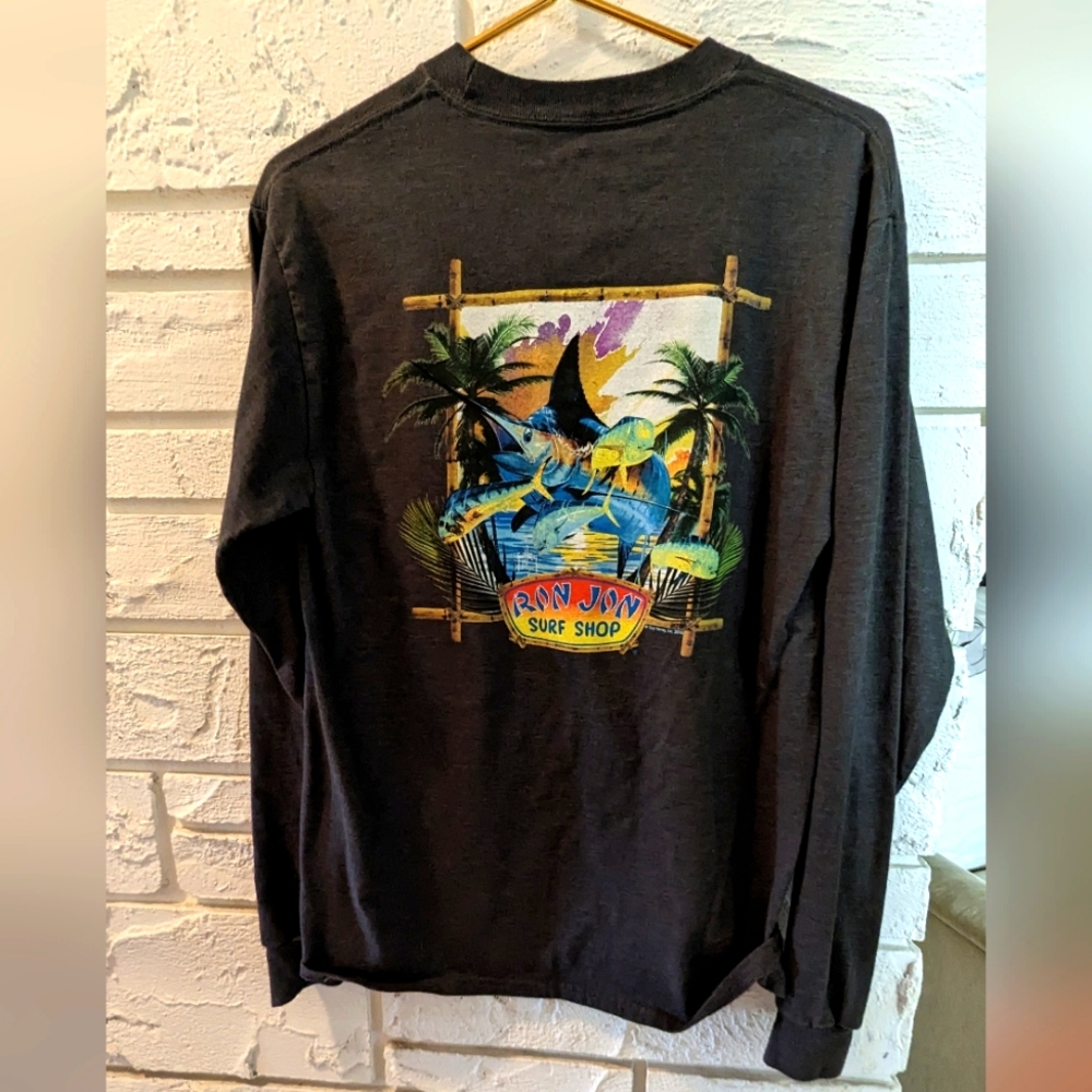 Guy Harvey Ron Jon's Long Sleeve Tee NEW Size M Gray Fishing Sailfish